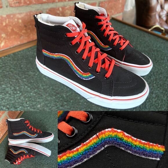 Vans SK8-Hi Zip Chenille Rainbow Kids Size 3.5 - Picture 1 of 14